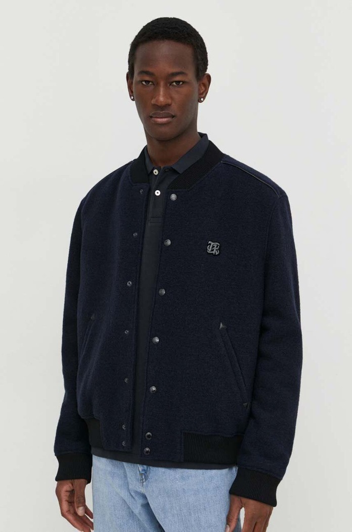 Μάλλινο μπουφάν bomber The Kooples μαλλί σκούρο μπλε HBLO28006K