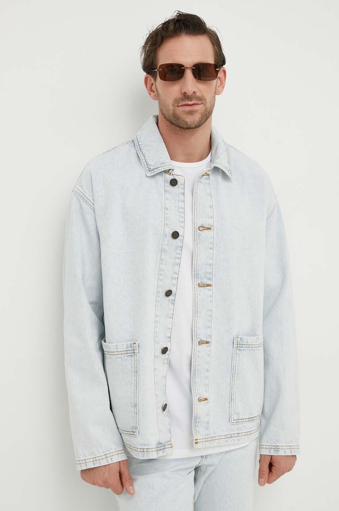 Džínová bunda American Vintage VESTE ML COL CHEMISE bez kapuce modrá JOY16IE24