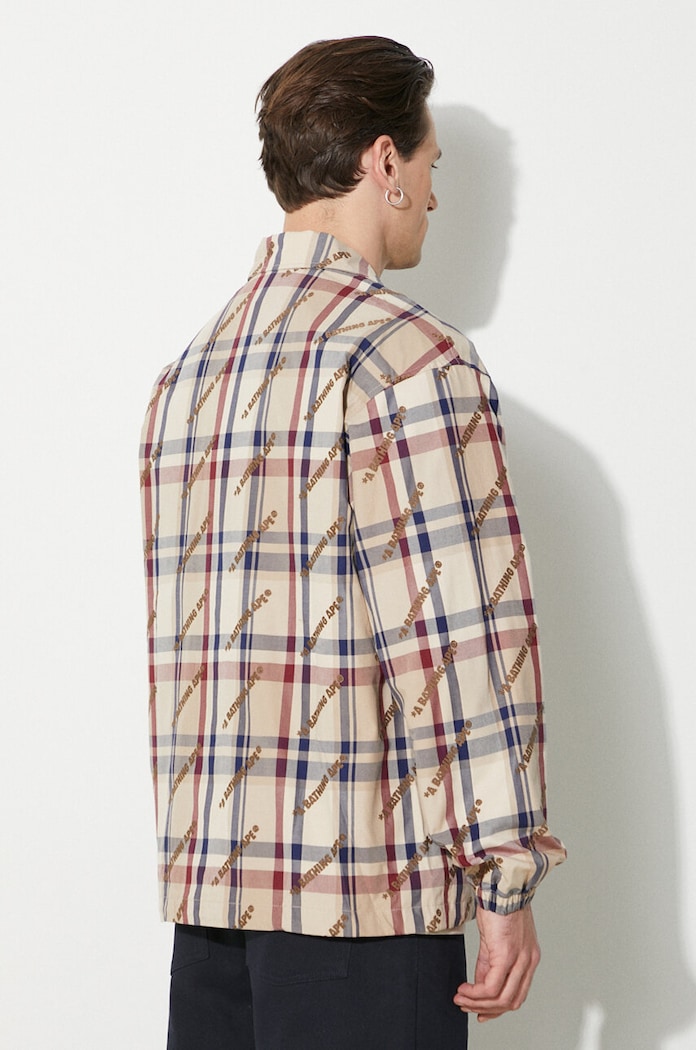 Odzież A Bathing Ape kurtka bawełniana A Bathing Ape Logo Check Pattern Coach Jacket 1J80140052 beżowy