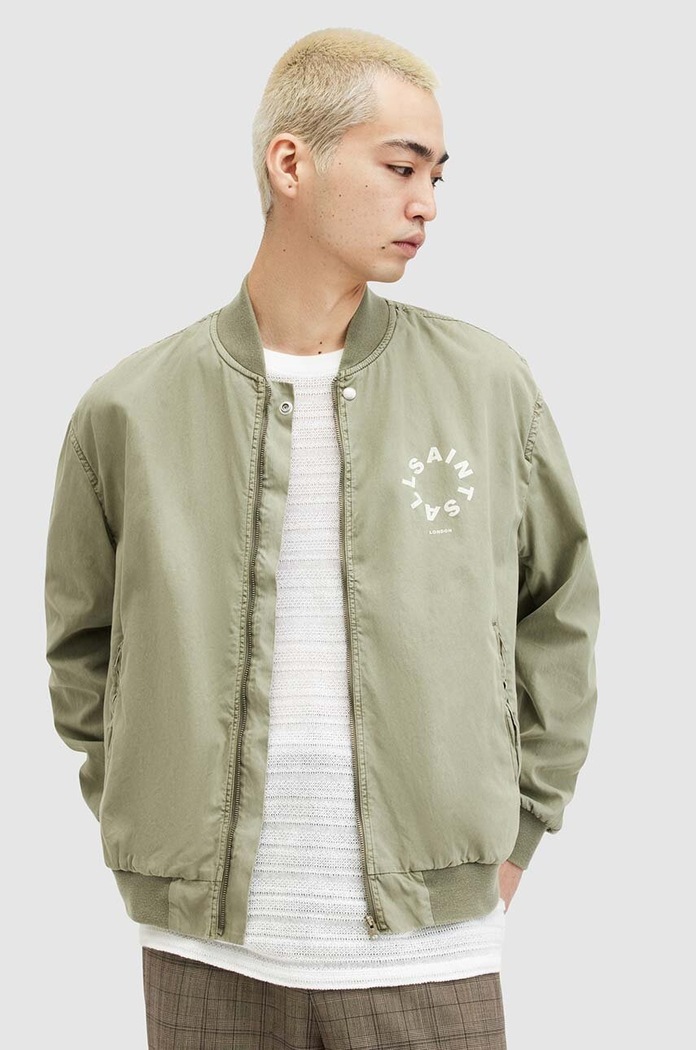 Bomber jakna AllSaints TIERRA FADED BOMBER bez tople podstave zelena M006OA