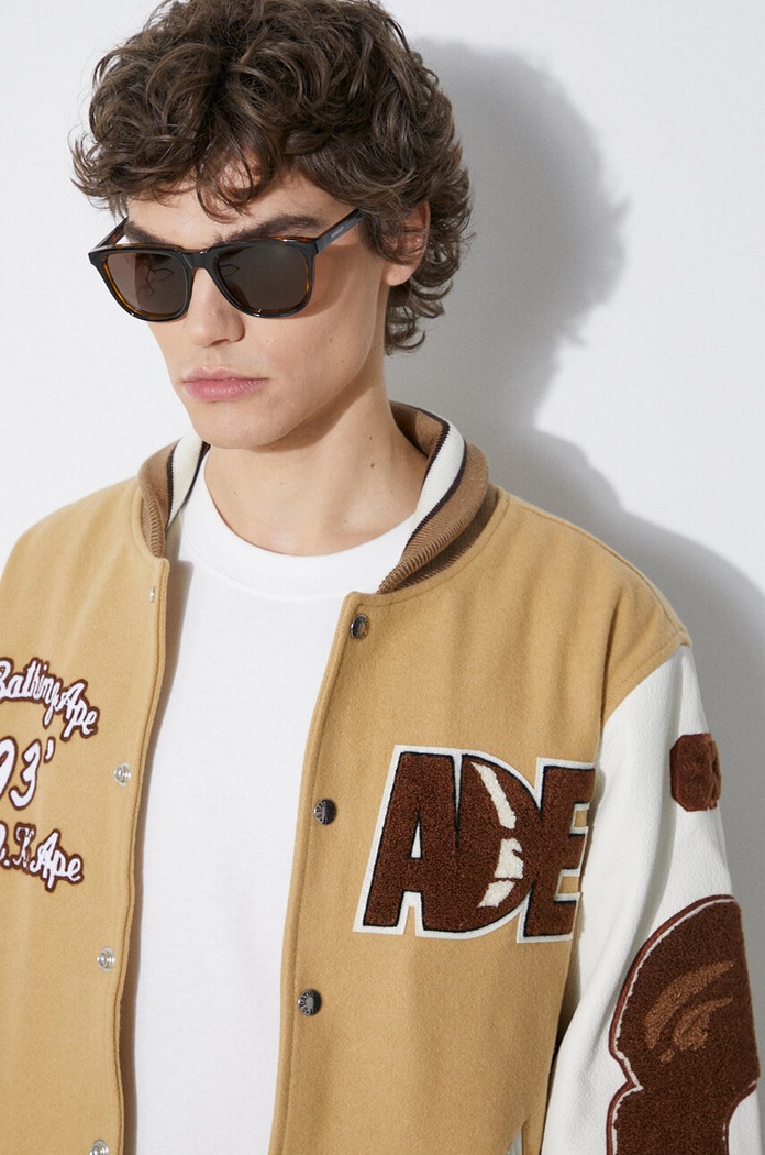 A Bathing Ape kurtka bomber wełniana Bape Multi Motif Varsity 1J80141001 beżowy