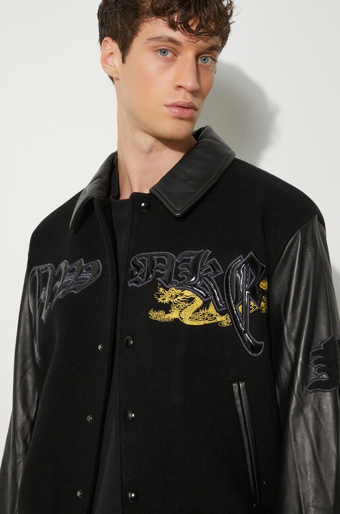 Μάλλινο μπουφάν Awake NY Varsity Jacket SP24.OT001 μαύρο