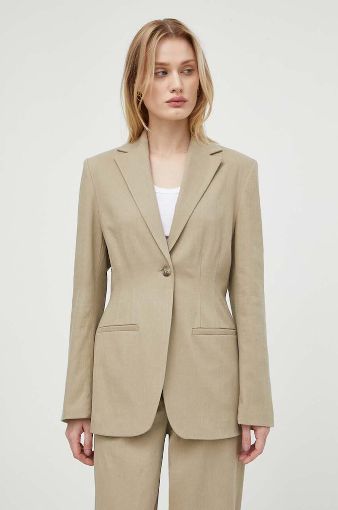 Samsoe Samsoe blazer din amestec de in cu captuseala bej F24100066