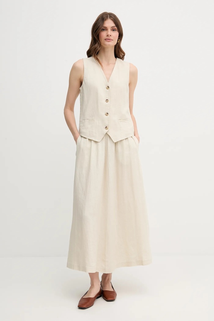 Λινό γιλέκο United Colors of Benetton 2AGHDJ00G μπεζ AW25