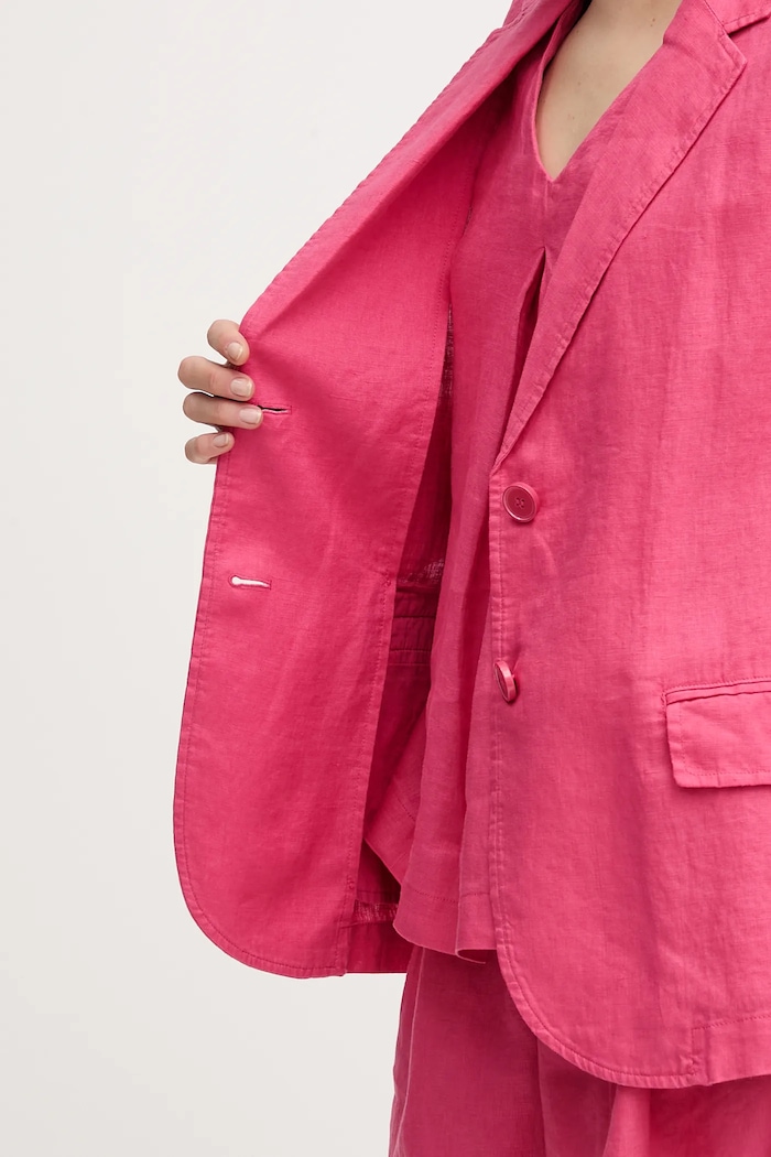 United Colors of Benetton marynarka jednorzędowa damska lniana 2AGHDW00R różowy
