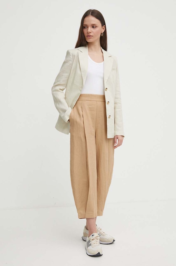 United Colors of Benetton marynarka lniana 2AGHDW01Z beżowy SS24