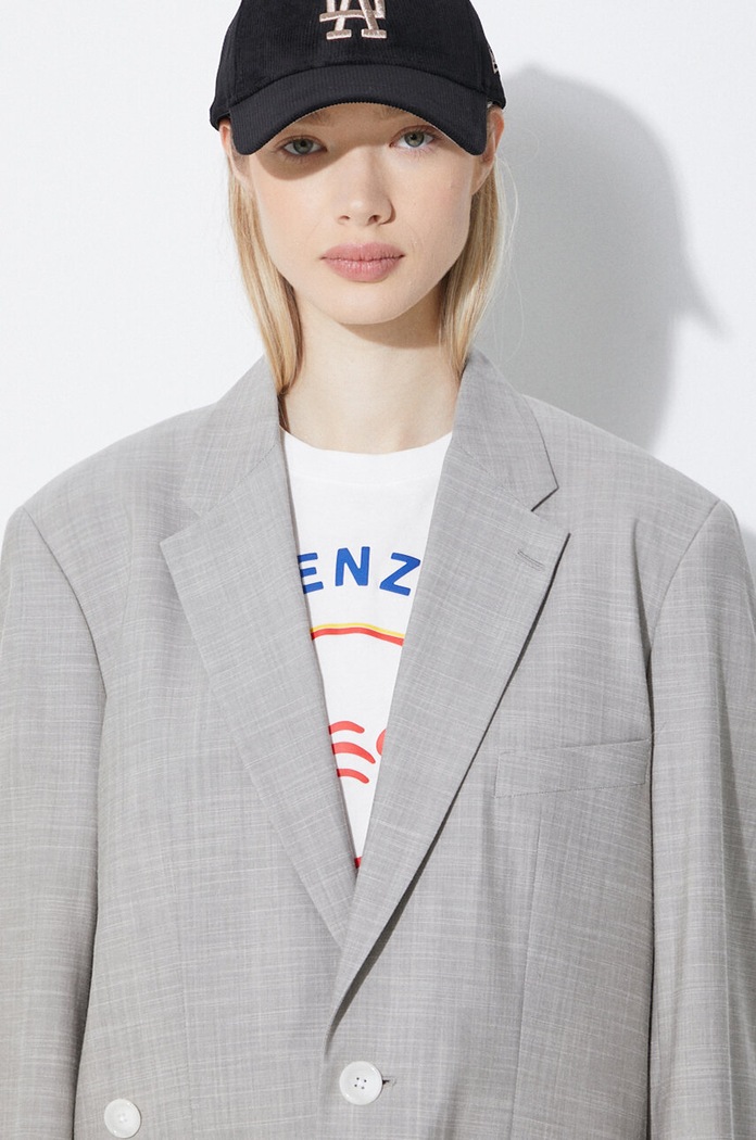 Vlněné sako Kenzo Solid Kimono Blazer šedá FE52VE2469RB.96