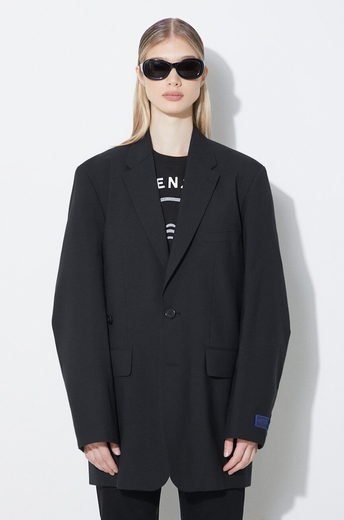 Шерстяной пиджак Kenzo Solid Kimono Blazer с подкладкой чёрный FE52VE2469RB.99