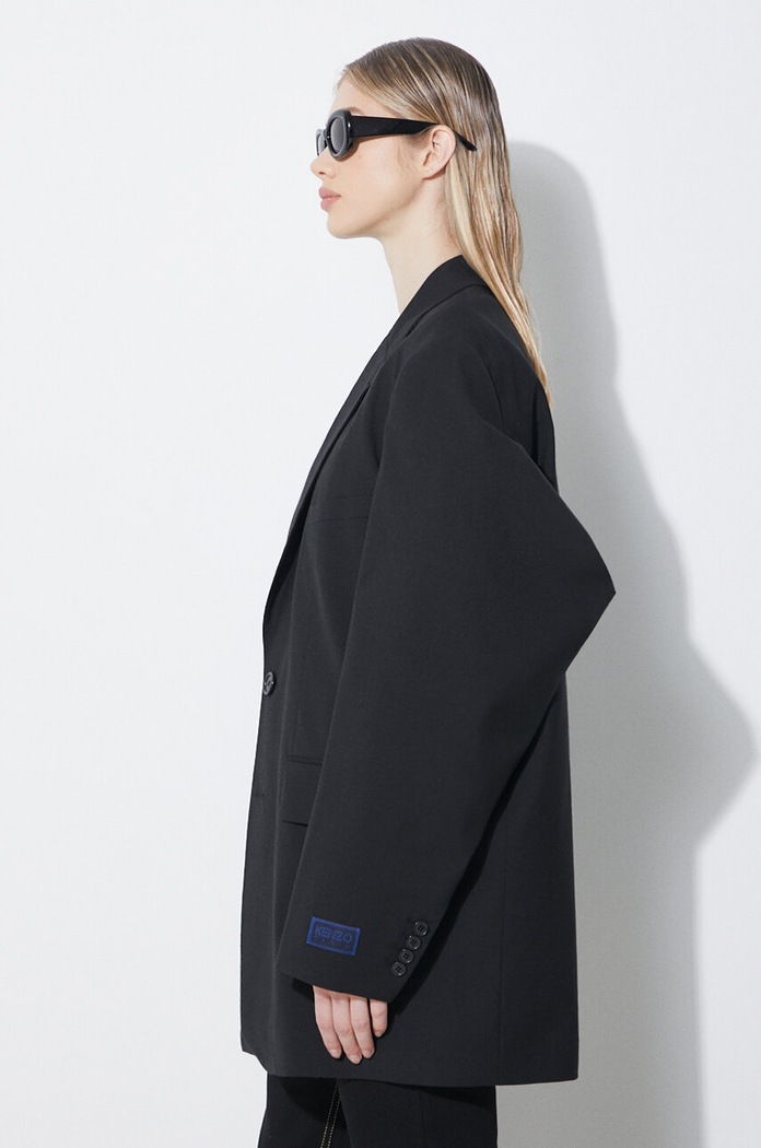 Шерстяной пиджак Kenzo Solid Kimono Blazer чёрный FE52VE2469RB.99