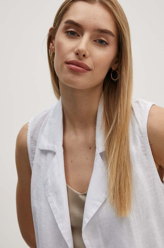 Sisley vestă de in alb 21I4LJ00L