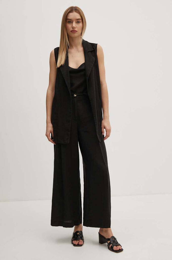 Λινό γιλέκο Sisley 21I4LJ00L μαύρο SS24