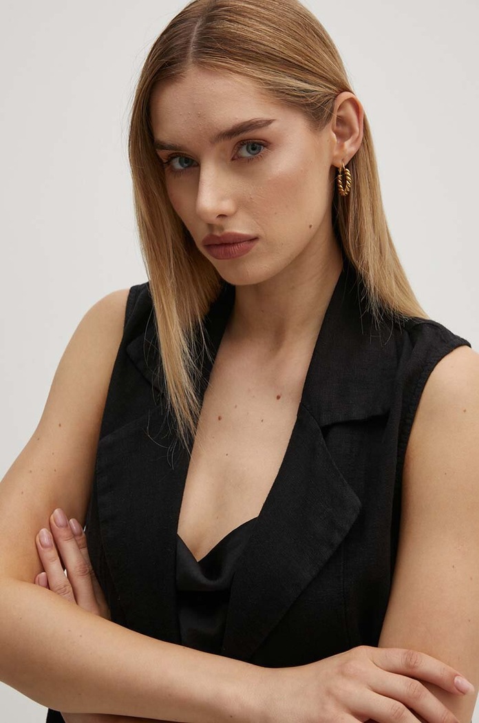Λινό γιλέκο Sisley 21I4LJ00L μαύρο