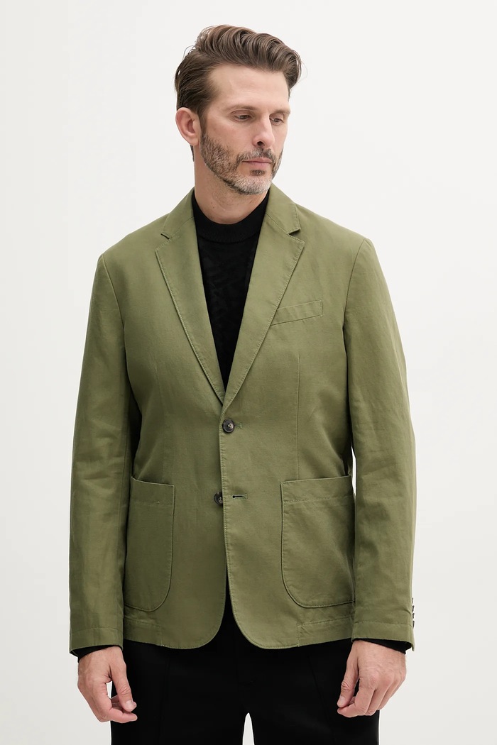 United Colors of Benetton sacou cu un singur rând de nasturi bărbătesc cu amestec de in verde 2YQSUW014