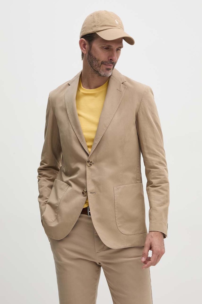 Tommy Hilfiger marynarka z domieszką lnu regular beżowy MW0MW35212