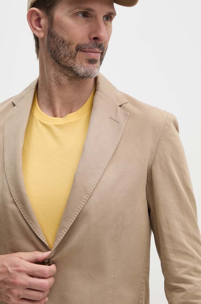 Tommy Hilfiger marynarka z domieszką lnu beżowy MW0MW35212