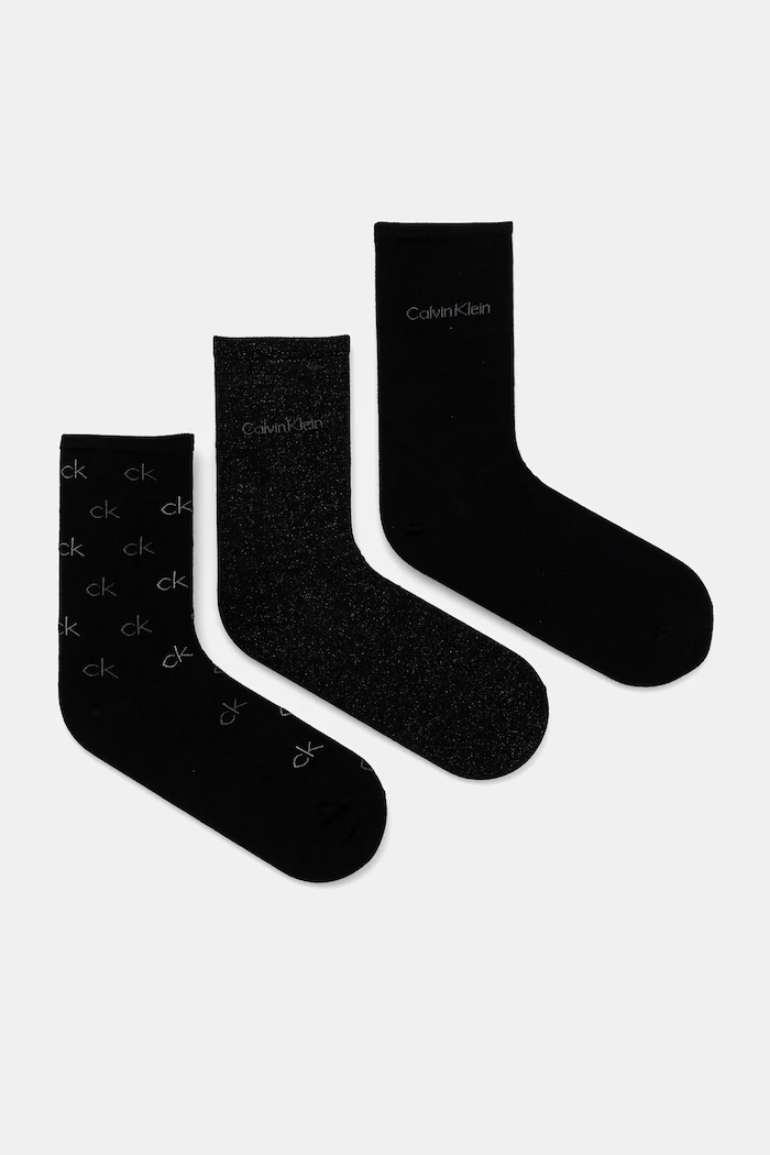 Чорапи Calvin Klein (3 чифта) ситен черен 701229444