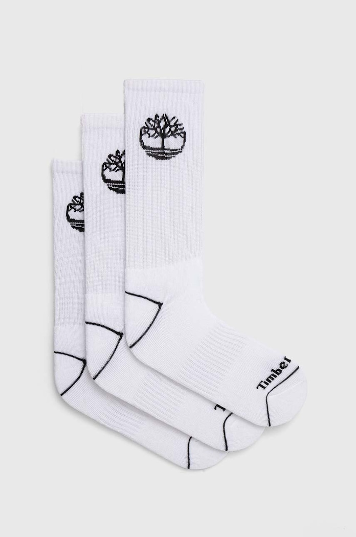 Čarape Timberland 3-pack visoke čarape bijela TB0A2PTZ1001