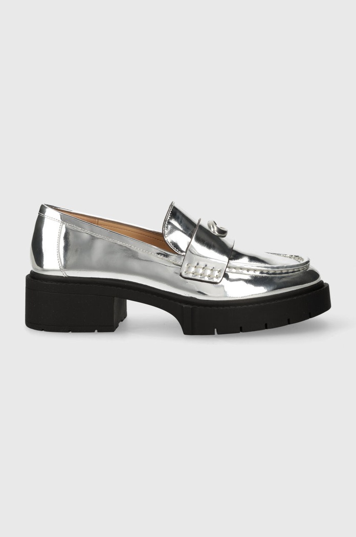 Coach mocasini de piele Leah piele patentata argintiu CM753.SLV