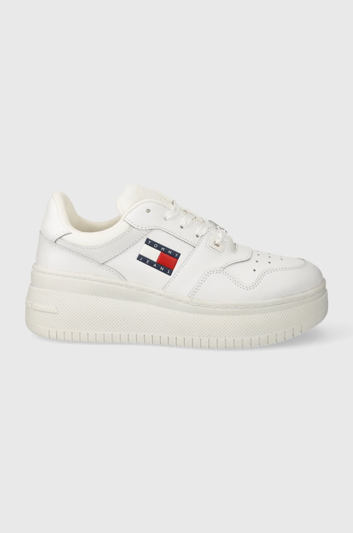 Sneakers Tommy Jeans TJW RETRO BASKET FLATFORM ESS υφασμάτινο λευκό EN0EN02506