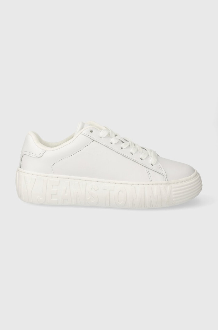 Kožené tenisky Tommy Jeans TJW LEATHER CUPSOLE ESS platforma biela EN0EN02507