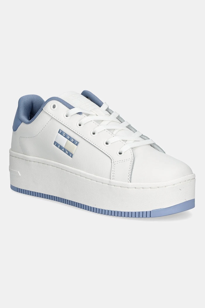 Kožené sneakers boty Tommy Jeans TJW FLATFORM ESS platforma bílá EN0EN02518