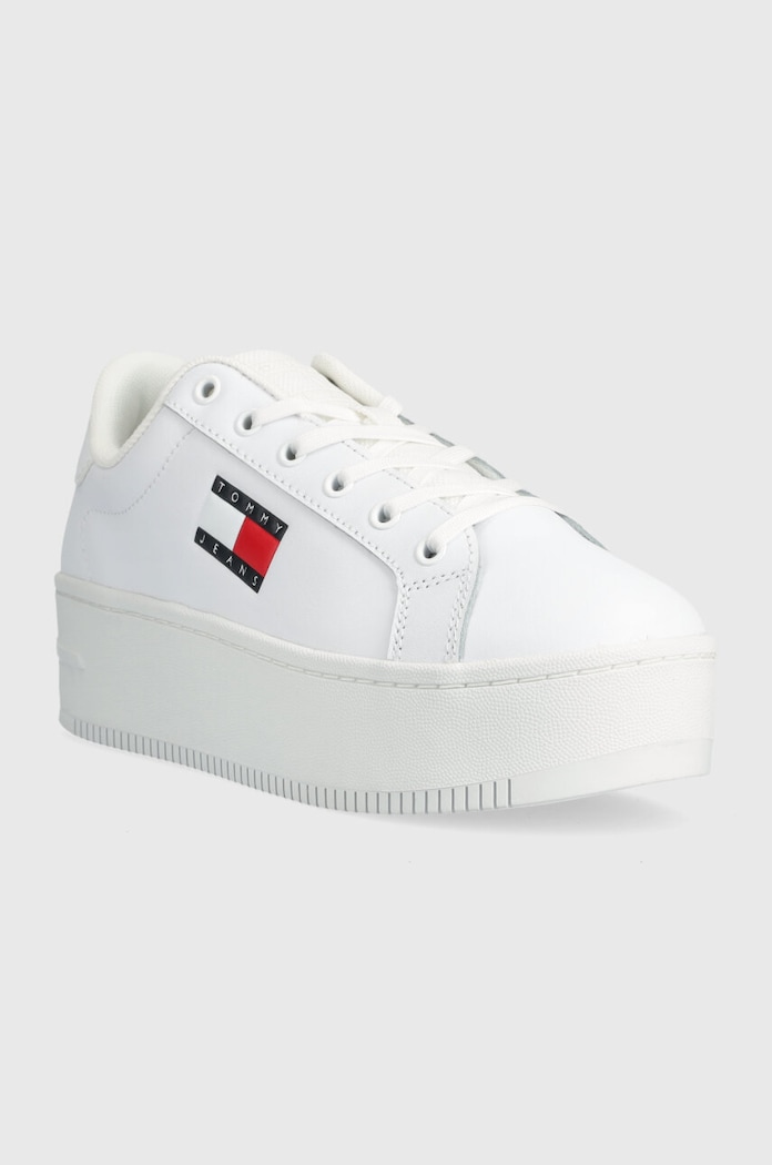 Kožené sneakers boty Tommy Jeans TJW FLATFORM ESS EN0EN02518 bílá SS25
