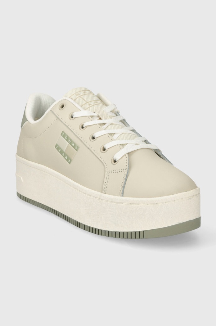 Tommy Jeans sneakers din piele TJW FLATFORM ESS EN0EN02518 bej SS25