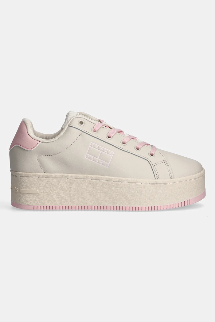 Kožené tenisky Tommy Jeans TJW FLATFORM ESS EN0EN02518 béžová SS25