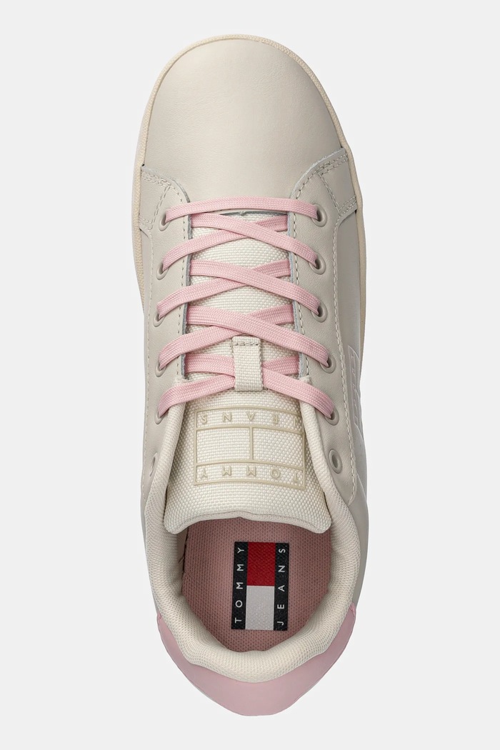 Kožené tenisky Tommy Jeans TJW FLATFORM ESS béžová EN0EN02518