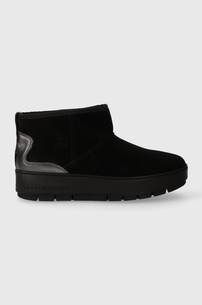 Kožené sněhule Tommy Hilfiger METALLIC SUEDE SNOWBOOT přírodní kůže černá FW0FW07850