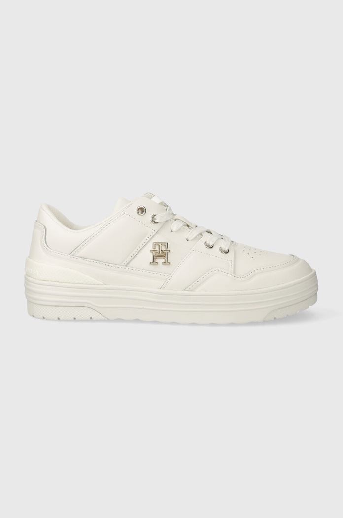Kožené tenisky Tommy Hilfiger TH BASKET SNEAKER LO plochá bílá FW0FW07756
