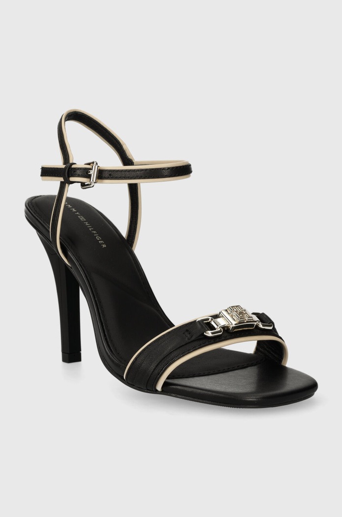 Tommy Hilfiger sandały skórzane TH HARDWARE HEELED SANDAL FW0FW07796 czarny SS24