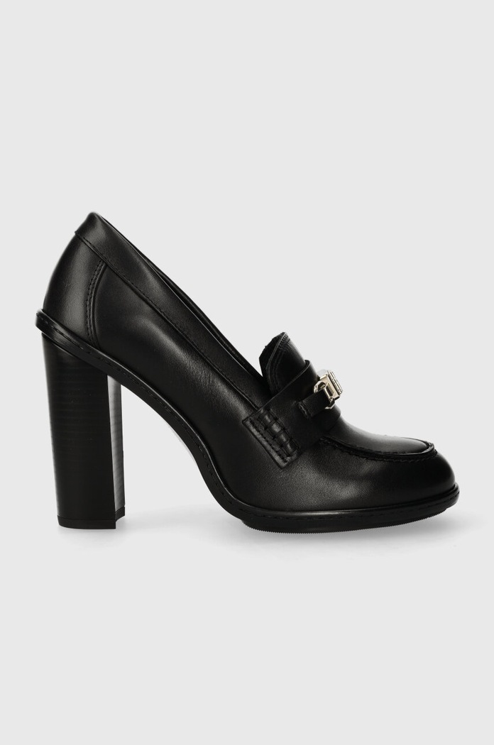 Kožne salonke Tommy Hilfiger TH HARDWARE BLOCKY PUMP široka potpetica crna FW0FW07767