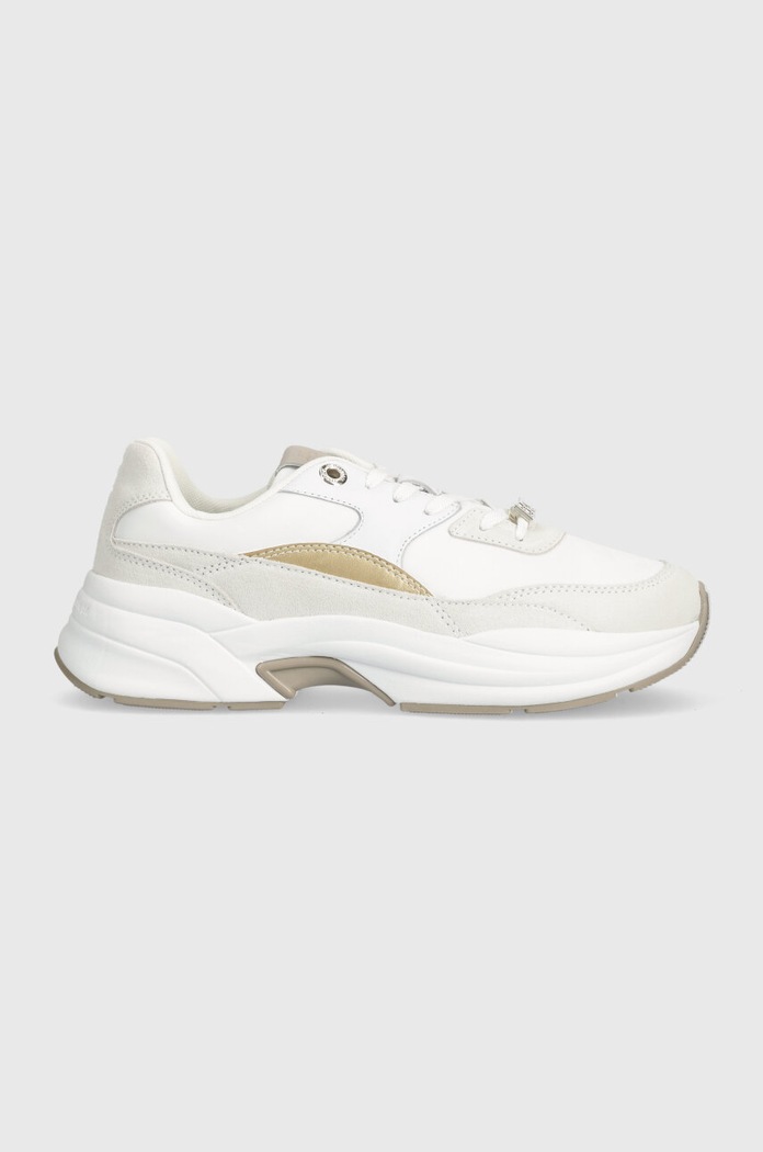 Tenisky Tommy Hilfiger CHUNKY FEMININE RUNNER HARDWARE semišová kůže bílá FW0FW07703