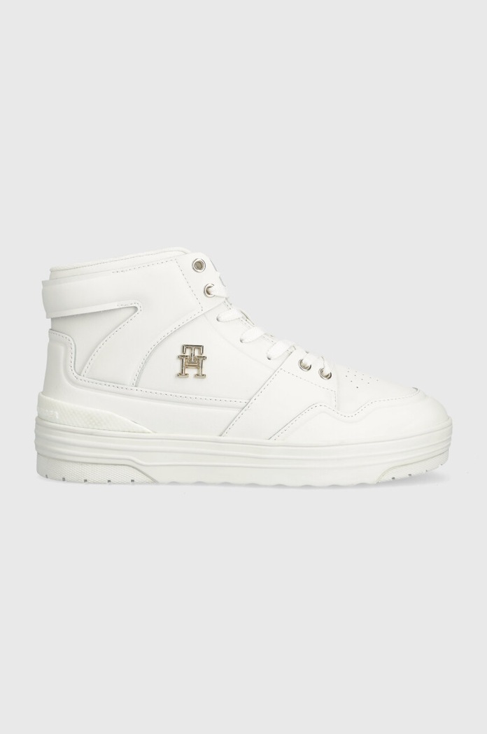 Kožené tenisky Tommy Hilfiger TH BASKET SNEAKER HI plochá bílá FW0FW07757