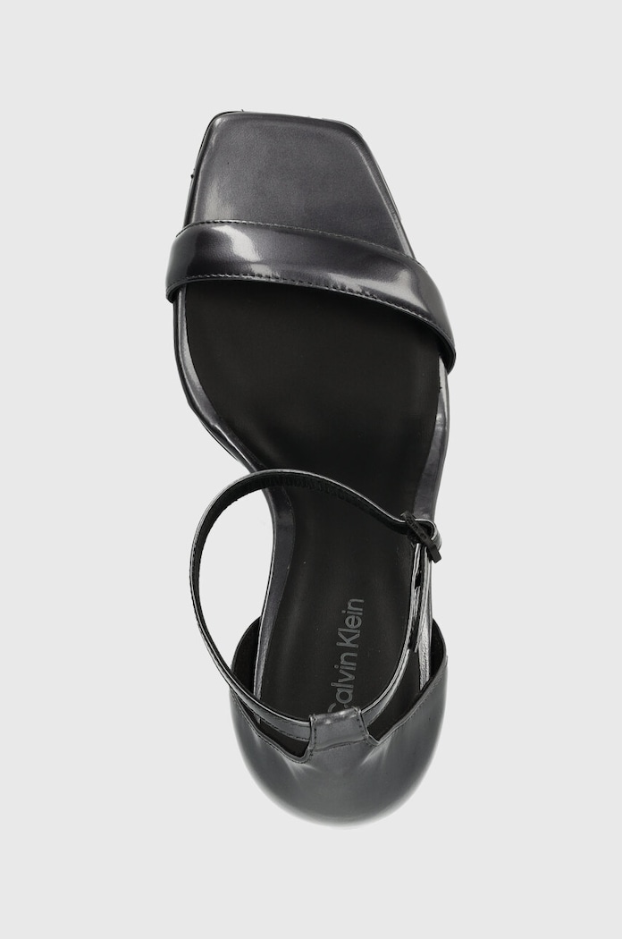 Calvin Klein sandały skórzane GEO STIL SQUARE SANDAL 90-PEARL szary HW0HW01993