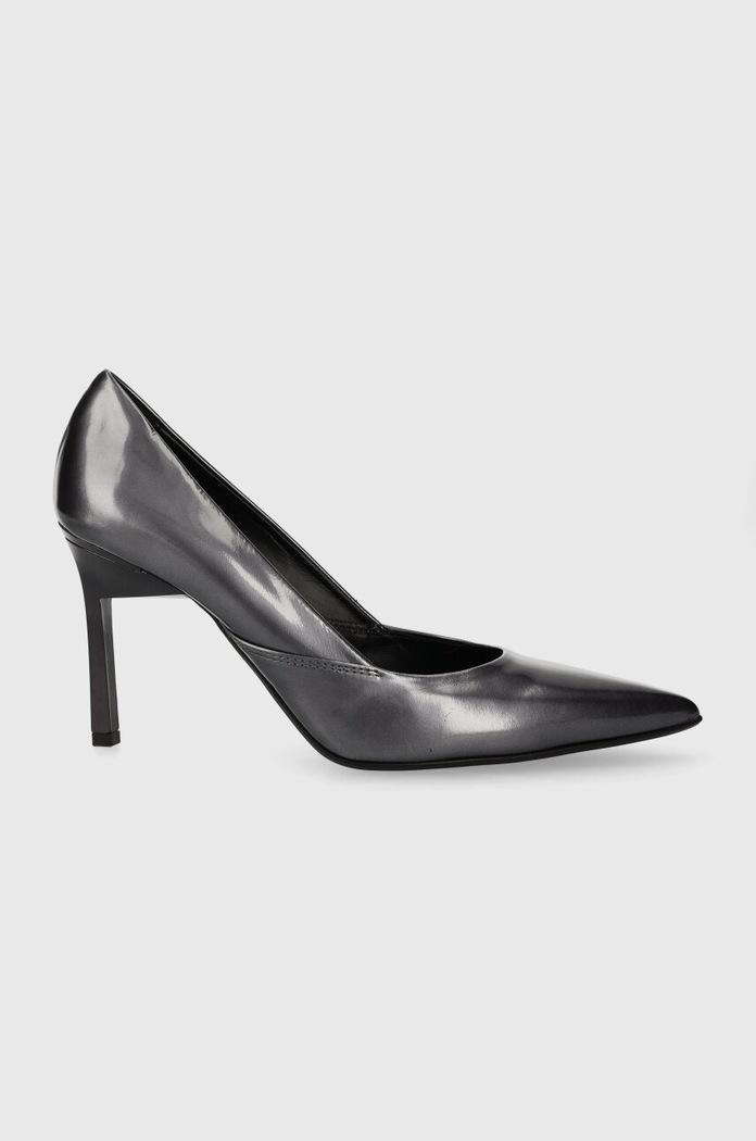 Kožené lodičky Calvin Klein GEO STILETTO PUMP 90 - PEARL přírodní kůže šedá HW0HW01998