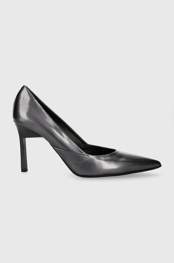 Kožené lodičky Calvin Klein GEO STILETTO PUMP 90 - PEARL přírodní kůže šedá HW0HW01998