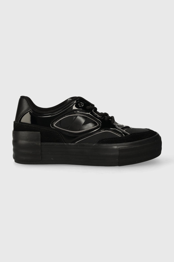 Calvin Klein Jeans sportcipő BOLD VULC FLATF LACE MIX MG LUM velúr bőr fekete YW0YW01295