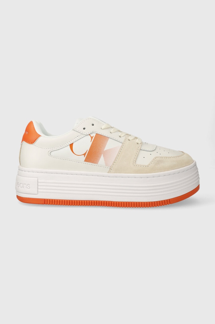 Calvin Klein Jeans sportcipő BOLD FLATF LOW LACE MIX NBS SAT velúr bőr fehér YW0YW01308
