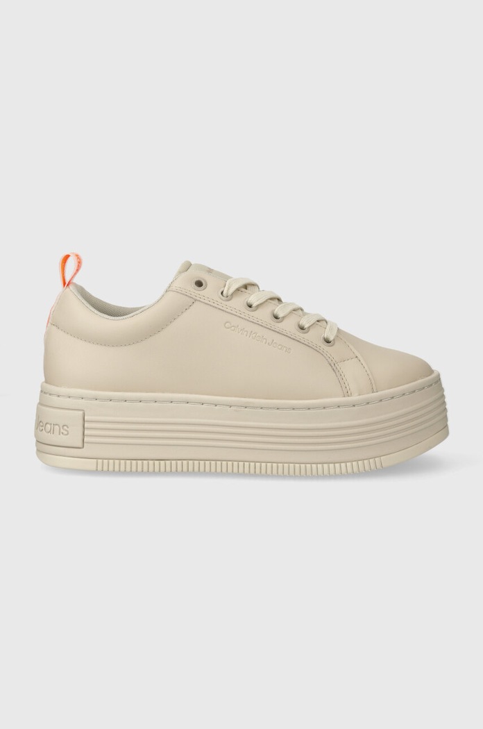 Calvin Klein Jeans bőr sportcipő BOLD FLATF LOW LACEUP LTH IN LUM nappa bőr bézs YW0YW01309