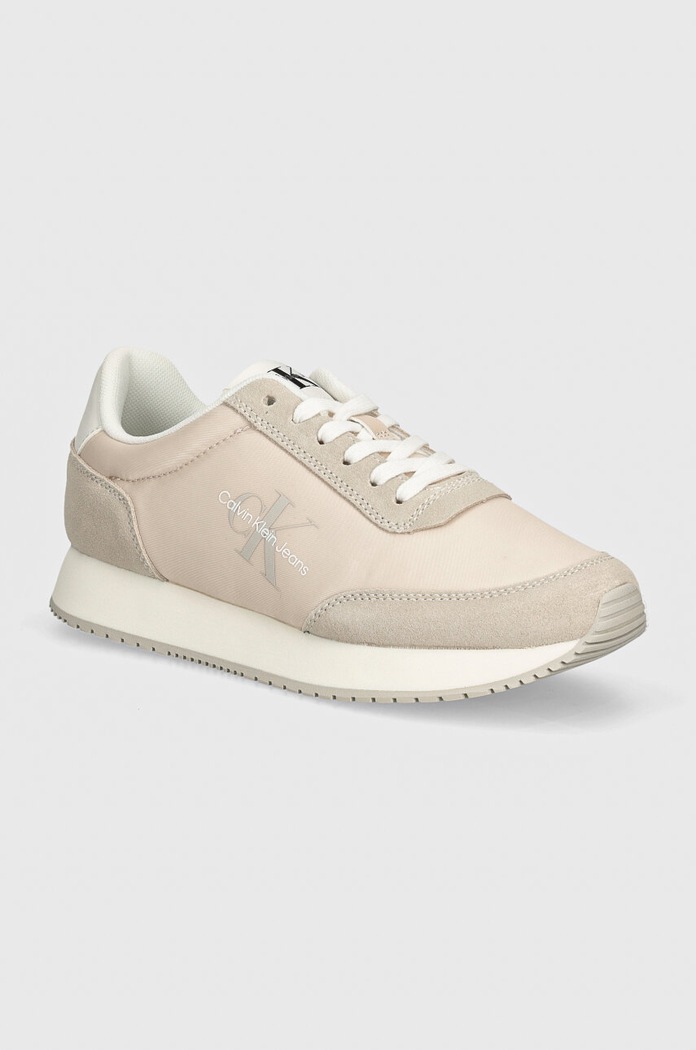 Sneakers boty Calvin Klein Jeans RETRO RUNNER LOW LACE NY ML semišová kůže béžová YW0YW01326