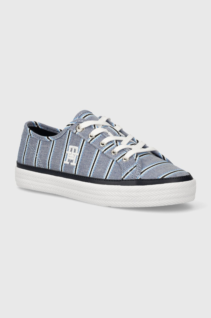 Tenisky Tommy Hilfiger VULC CANVAS SNEAKER SHIRTING Planet friendly modrá FW0FW07672