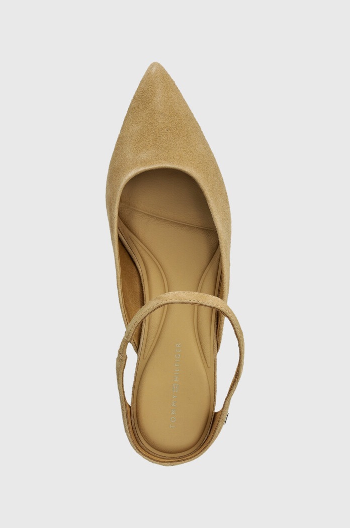 Tommy Hilfiger klapki zamszowe TH POINTY MID HEEL LEATHER MULE beżowy FW0FW07718