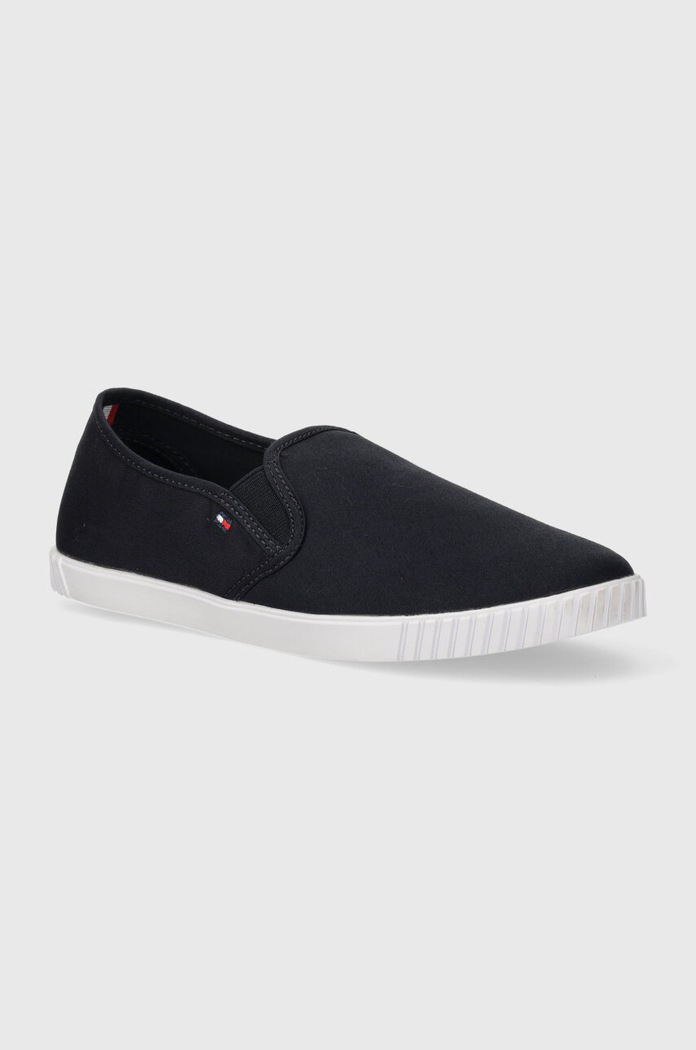 Tenisky Tommy Hilfiger CANVAS SLIP-ON SNEAKER plochá námořnická modř FW0FW07806