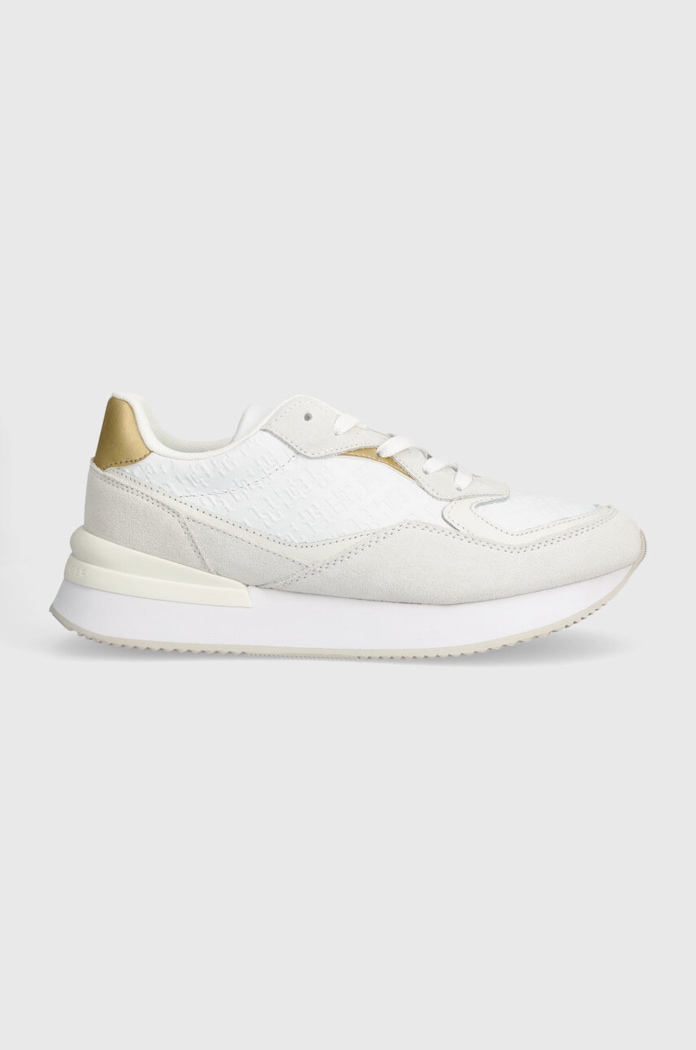 Kožne tenisice Tommy Hilfiger LUX MONOGRAM RUNNER brušena koža bijela FW0FW07816