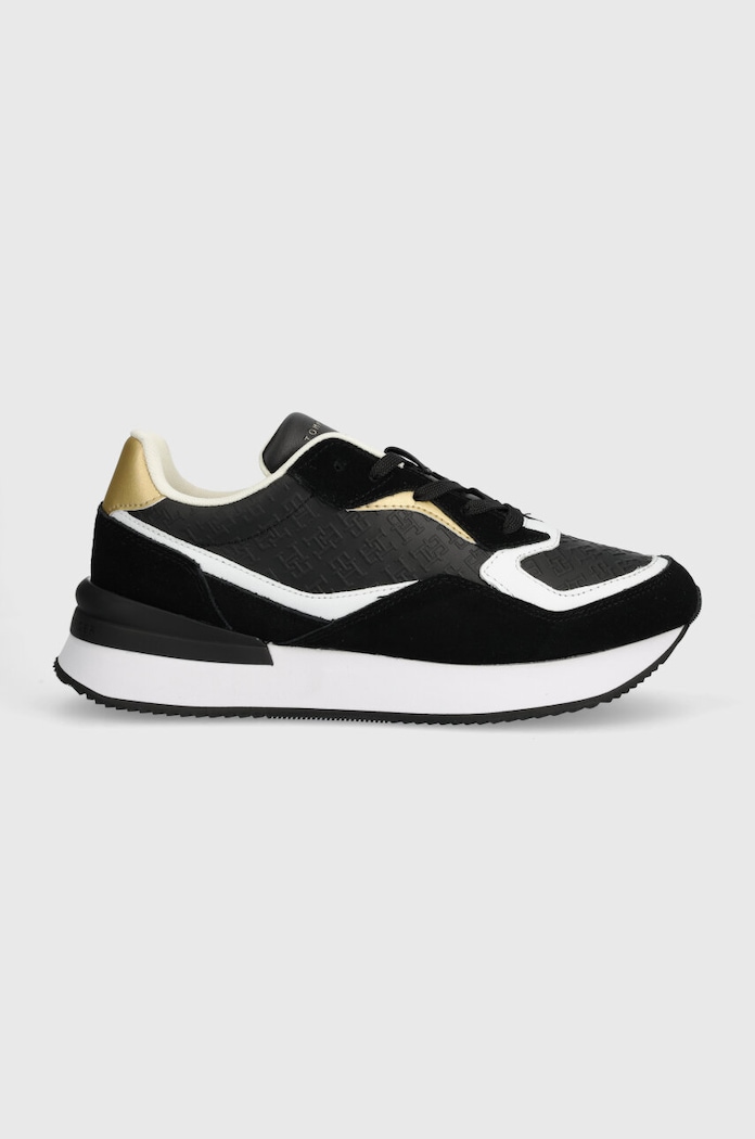 Tommy Hilfiger sneakersy skórzane LUX MONOGRAM RUNNER skóra zamszowa czarny FW0FW07816