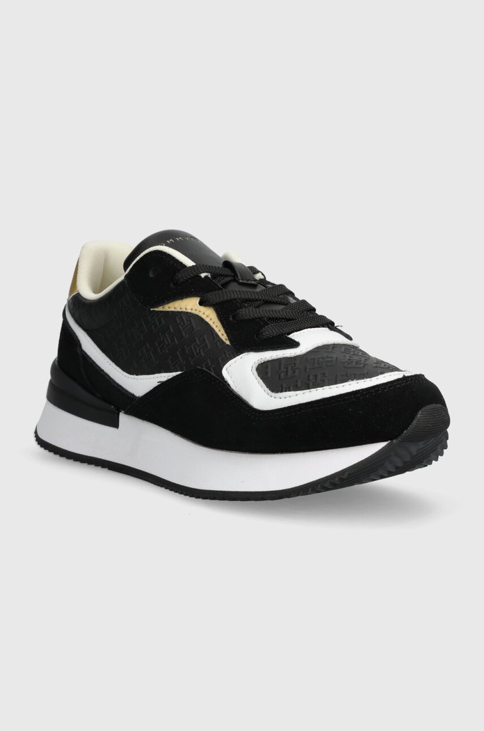 Tommy Hilfiger sneakersy skórzane LUX MONOGRAM RUNNER FW0FW07816 czarny SS24