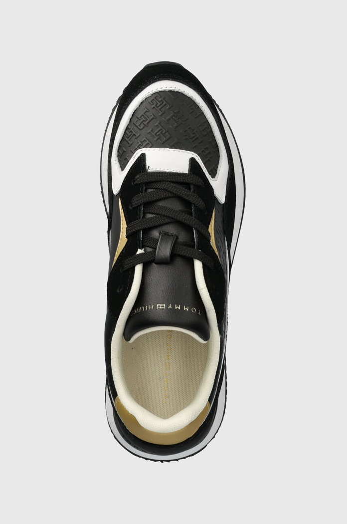 Tommy Hilfiger sneakersy skórzane LUX MONOGRAM RUNNER czarny FW0FW07816