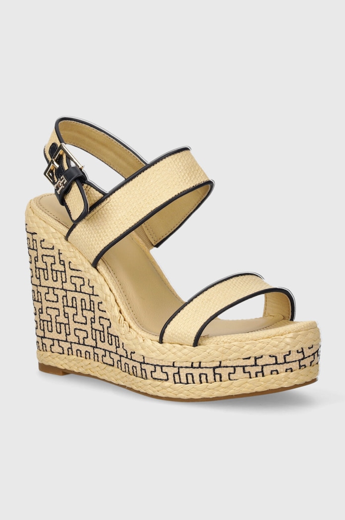Sandale Tommy Hilfiger PLATFORM TH MONO RAFIA WEDGE tekstil bež FW0FW08052